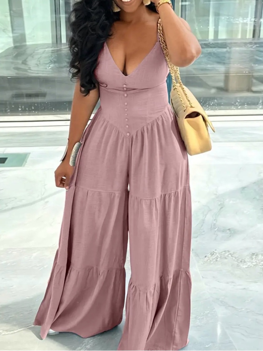 V-Neck Wide-Leg Jumpsuit